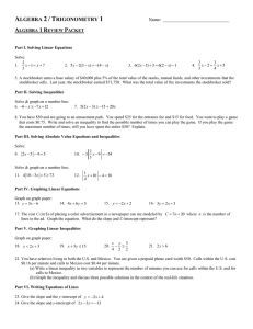 Unit 0 Alg1 Review Packet
