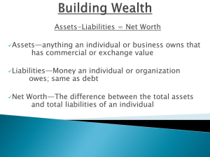 Building Wealth Assets-Liabilities = Net Worth
