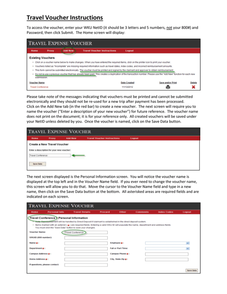 Travel Voucher Instructions