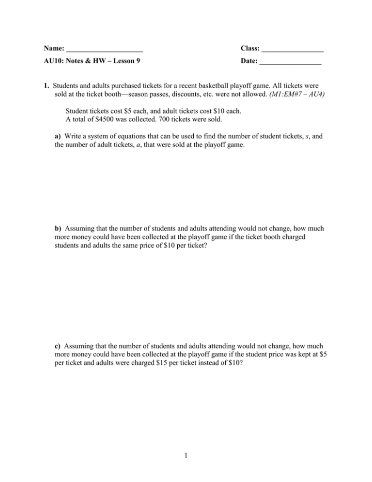 Math Lesson 9: Systems, Functions, Quadratics