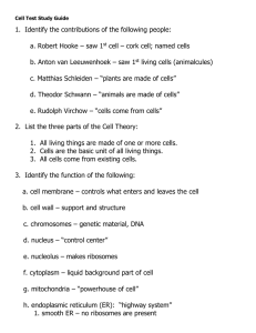 Cell Test Study Guide 1. Identify the contributions of the following