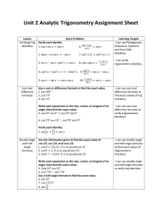 Unit 2 Analytic Trigonometry Assignment Sheet