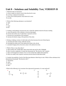 Unit 8 – Solutions and Solubility Test, VERSION B