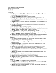 Unit 1 (Chapters 1-4) Study Guide American Government Ponder, G