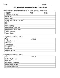 Acid/Base & Thermochemistry Test Review