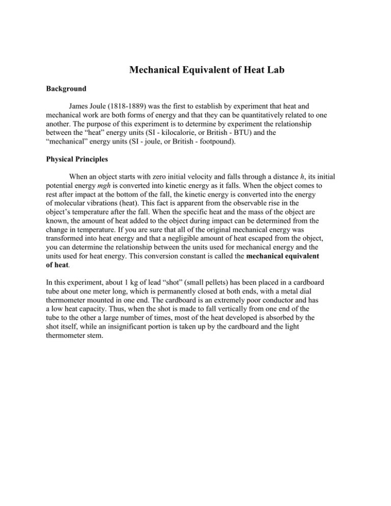 Mechanical Equivalent of Heat Lab