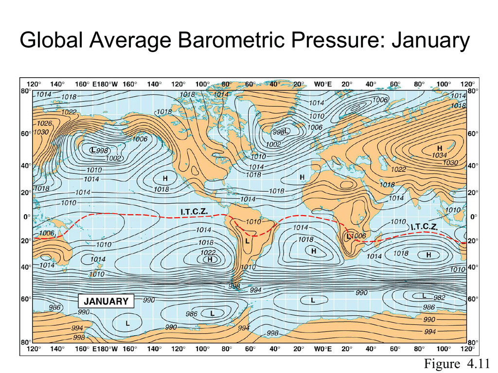 Barometric Pressure Variation Map Global Average Barometric Pressure: January