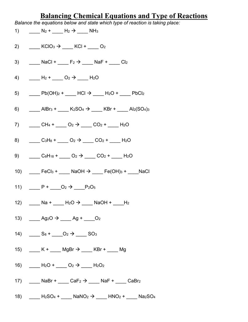 Ch. 22 Worksheet Regarding Balancing Chemical Equation Worksheet