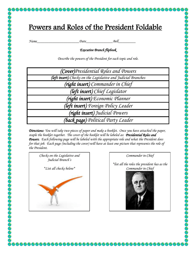 Powers And Roles Of The President Foldable