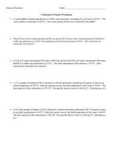 Calorimetry Practice Worksheet - Honors Chemistry