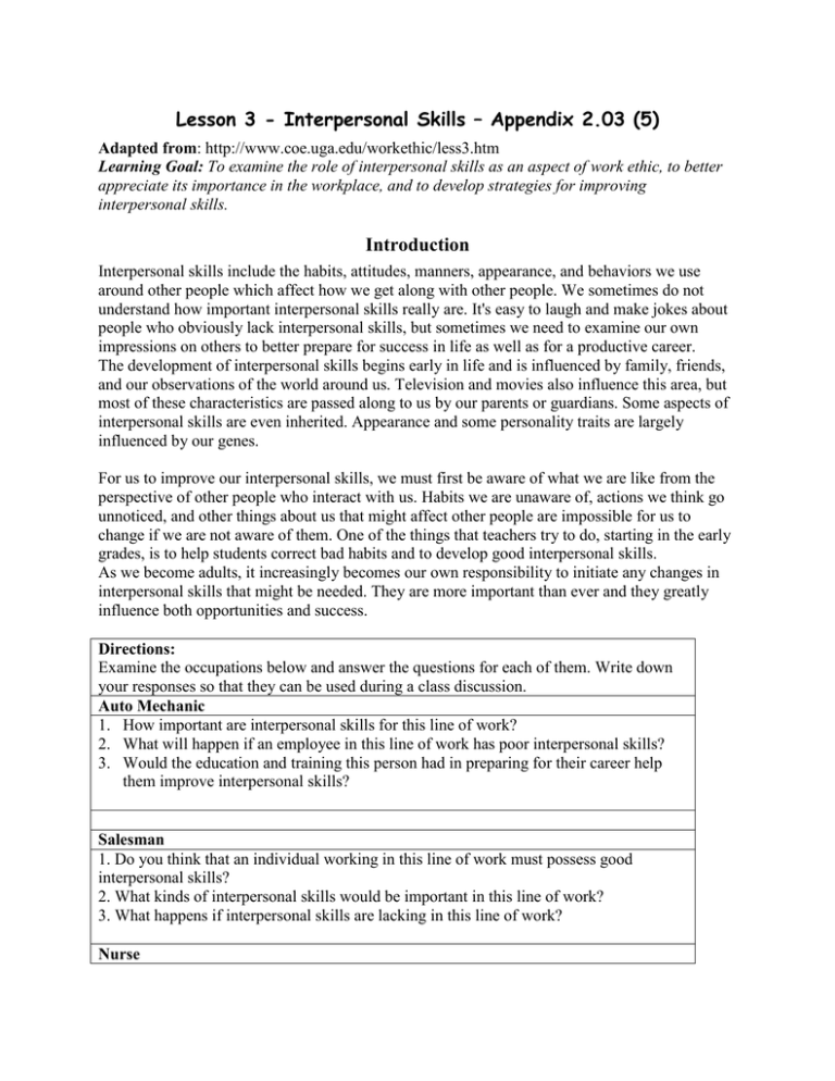 Interpersonal Skills Interpersonal Skills