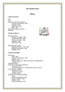 Unit 1 Revision Topics Memory 1 Nature of memory STM LTM