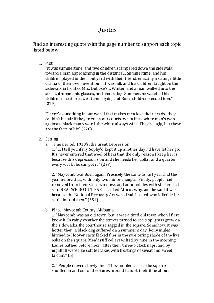 Quotes From To Kill A Mockingbird With Page Numbers Quotes Find An Interesting Quote With The Page Number To Support