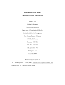 Experiential Learning Theory: Research & New Directions
