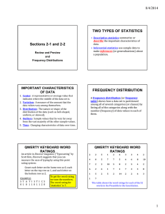 TWO TYPES OF STATISTICS Sections 2-1 and 2-2 8/4/2014