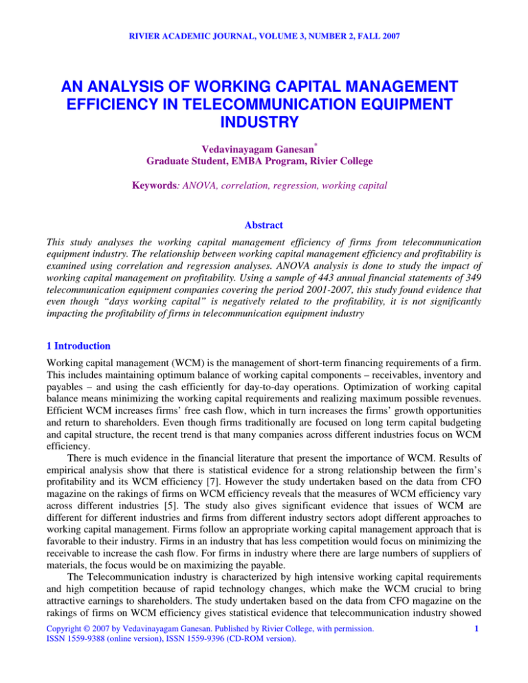 research paper on impact of working capital management on profitability