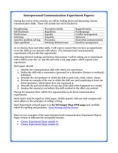 Interpersonal Communication Experiment Papers: