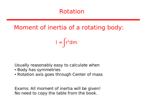 Rotation Moment of inertia of a rotating body: w I =  r