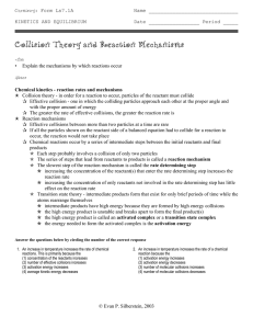 Kinetics & Equilibrium: Collision Theory Worksheet