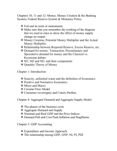 Chapters 10, 11 and 12: Money, Money Creation &amp; the... System, Federal Reserve System &amp; Monetary Policy