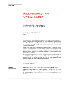 DESIGN PROJECT – TOY RPN CALCULATOR ECE/Comp Sci 352 – Digital System