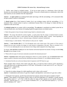Chemistry Worksheet: Internal Energy Answer Key