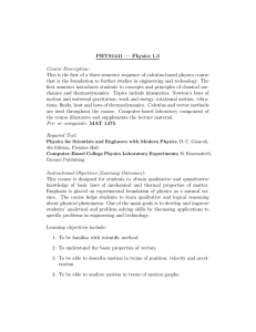 PHYS1441 Physics 1.3 Course Syllabus - Mechanics & Thermodynamics
