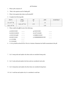 pH Worksheet 1.  What is pH a measure of?