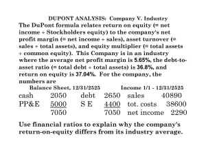 The DuPont formula relates return on equity (= net income