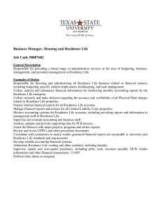 Business Manager, Housing and Residence Life  Job Code 50007682
