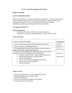 IE 326 Production Planning & Control Course Syllabus