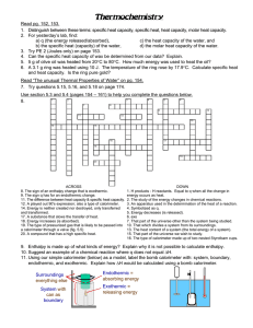 Thermochemistry Worksheet: Heat Capacity & Enthalpy