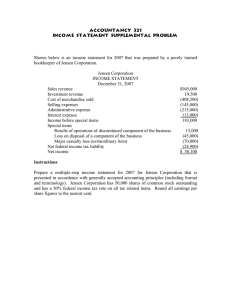 Accountancy 321 Income Statement Supplemental Problem