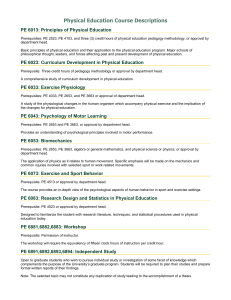Physical Education Course Descriptions PE 6013: Principles of Physical Education