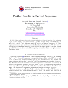 Further Results on Derived Sequences