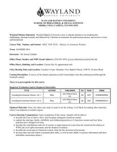 WAYLAND BAPTIST UNIVERSITY SCHOOL OF BEHAVIORAL &amp; SOCIAL SCIENCES