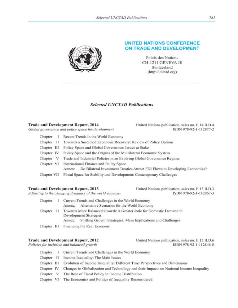 UNITED NATIONS CONFERENCE ON TRADE AND DEVELOPMENT Selected UNCTAD ...