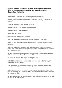 Speech by the Executive Mayor, Alderman Patricia de Mpumelelo Xakekile