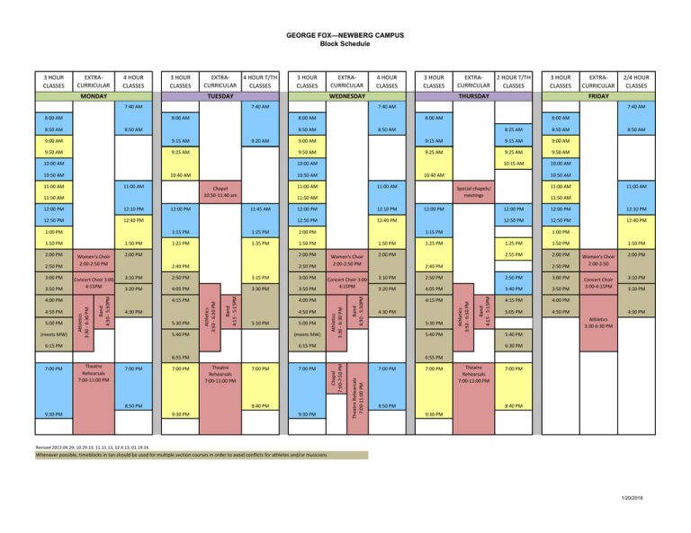 FOX—NEWBERG CAMPUS Block Schedule