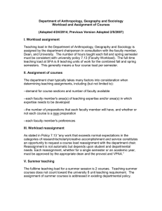 Department of Anthropology, Geography and Sociology Workload and Assignment of Courses