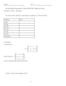NAME Id. No, Second Midterm Examination, Math 304 Fall 2011, Wilkerson Section.