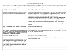 NC Professional Teaching Standards Reflection Prompts arolina Teacher Candidate Evaluation Rubric  North