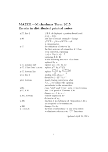 MA2321—Michaelmas Term 2015 Errata in distributed printed notes