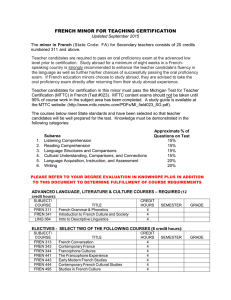 FRENCH MINOR FOR TEACHING CERTIFICATION