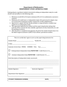 Department of Mathematics INDEPENDENT STUDY APPROVAL FORM