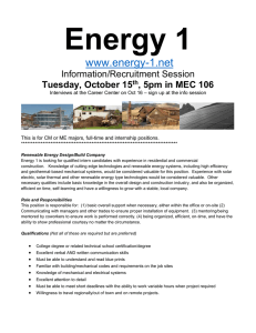 Energy 1  www.energy-1.net Information/Recruitment Session