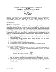 GENERAL ACADEMIC COOPERATION AGREEMENT between STEPHEN F. AUSTIN STATE UNIVERSITY (Nacogdoches, Texas, USA)