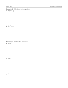 Math 142 Section 1.5 Examples a) log x =