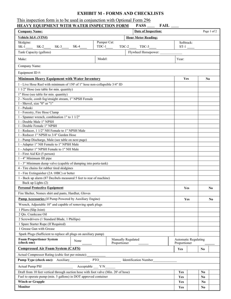 EXHIBIT M - FORMS AND CHECKLISTS