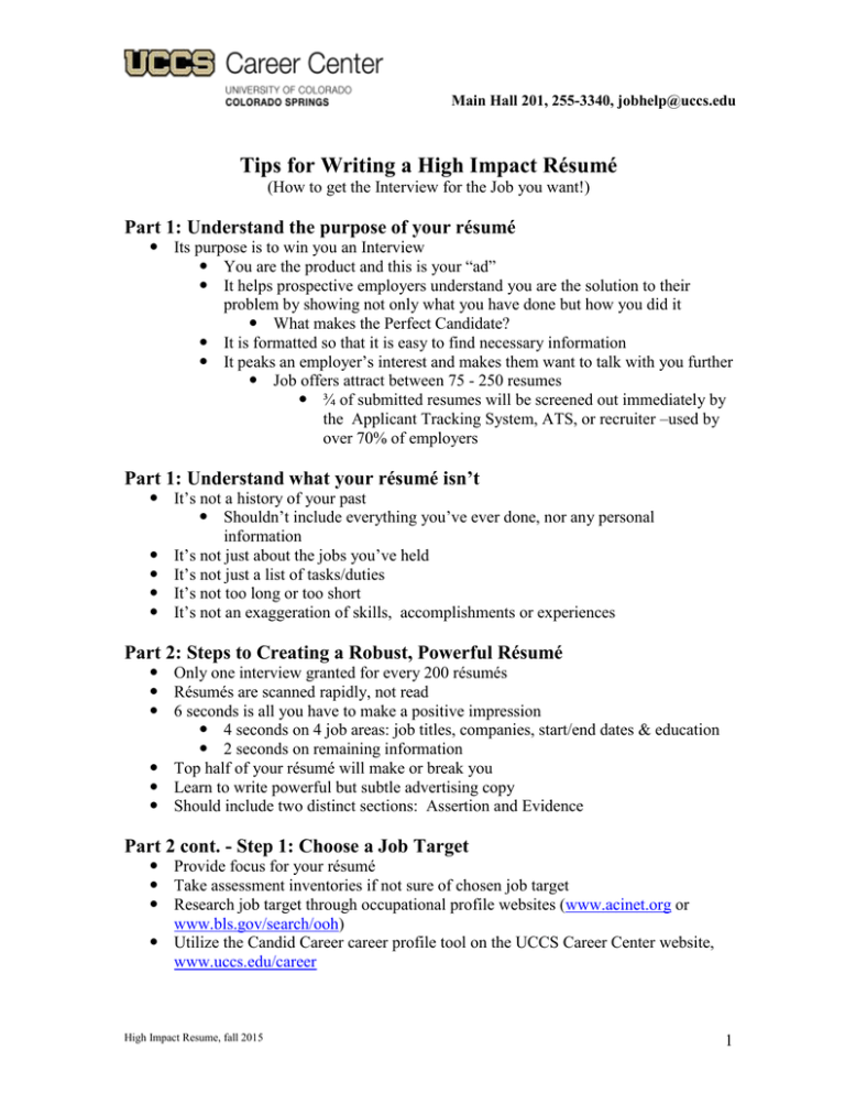 Tips for Writing a High Impact Résumé